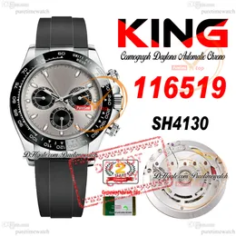 Venda 116519 SA4130 Cronógrafo automático masculino rei King 904l Aço de aço cinza Dial preto Oysterflex Strapra de borracha 72h Reservas de energia Super edição PureTime Ptrx