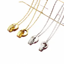 2024Choker Womens Halskette Liebe Schmuck Gold Anhänger Dual Ring Stainl Stahl Jewlery FI Oval ineinandergreifende Ringe Clavicular -Ketten -Halsketten Desi O7VJ##