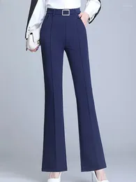 Kvinnors byxor kontor kvinnor flare koreansk hög midja rak pantaloner överdimensionerade 4xl kostymer byxor eleganta mamma bälte spodnie vår höst