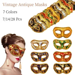 Maschere 7/14/28pcs Mardi Gras Carnival Mask veneziane maschere antiche maschere antiche maschere maschere maschere a metà faccia unisex maschere 7 colori