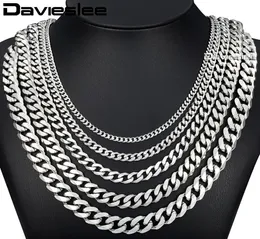 Davieslee 60cm Mens Chain Silver Color Stainless Steel Necklace for Men Curb Cuban Link Hip Hop Jewelry 357911mm DLKNM073398265