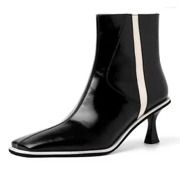 Boots EnmayerColor Matchande riktiga läderkvinnor Kort stövel Kvinnor Winter Shoes Fashion High Heels Ladies Ankle Footwear Size34-39