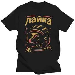 Camisetas masculinas 2024 Laika camiseta espacial cachorro soviético ussr laika summer moda solt short algodão shirt tops de grandes dimensões roupas masculinas T240506