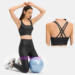 디자이너 Lul Yoga Outfit Sport Bras Women High Support 2024 Impact Bra Metallic Shyn Gym Fitness Back Cross Padded Push Up Top Custom Logo Sports