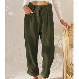 Kvinnors byxor 2024 Autumn Fashion Casual Women Europe America Solid Trousers Female Corduroy Loose Straight Pantaloni Donna 23537