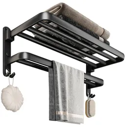 New Banheiro Toalheiro Rack de Toalha dobrável Towel com gancho de prateleira Toalha de aço inoxidável barras