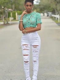 Designer Denim Women High Waist Ripped Jeans for Skinny Black White Woman Elastic Slim Jean Female Femme 240423