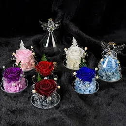 1 set di rose conservate per piccolo angelo in vetro per sempre eternal rose fiore di Natale compleanno di San Valentino regalo femminile femminile 240508