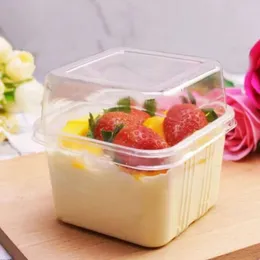 Leer quadratische transparente Mousse Großhandel Cake Box für Hochzeitsfeier klarer Plastik -Cupcake Yoghourt Pudding -Kisten mit Abdeckung ES