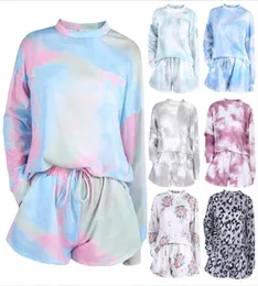 Tiedye Payamas Longsleeve Pijamas Sets Fashion Tracksuit TwoPiece TwoPiece Nightwearwear Apresenta de roupas de dormir