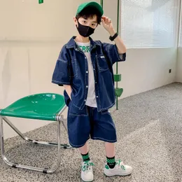 Bekleidungssets Jungen Sommer -Denim Kurzärmel -Mantel Shorts 2pcs/Set Kids Outfits Koreanischer Kinder Modeanzüge 2 4 6 8 10 Jahre