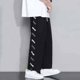 Men's Pants Men Sweatpants Drawstring Ankle-banded Loose Wide Leg Elastic Waist Daily Wear Letter Print Casual Hip Hop Summer Trousers M