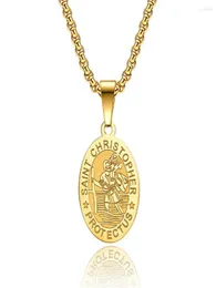 Anhänger Halsketten Edelstahl St. Christopher Oval Münzscheibe Gold Religiös Halskette Mode Schmuckkirche Geschenk für ihn mit C1459609