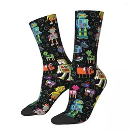 Men's Socks Hip Hop Vintage Robots In Space Crazy Unisex Street Style Pattern Printed Funny Happy Crew Sock Boys Gift