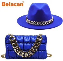 Fedora Hats Women Luxury Accessories Gold Chain Bag Set Ladies Leather Tote Church Elegant Wild Jazz Top Hat Party 2207251435404