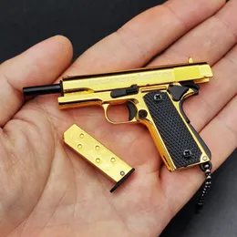 1:3 Models Guns Toy Pendant 1911 Series Silver/Gold/Damascus Styles Portable Toy Gun Model Keychain Alloy Pistol Models Hand Stress Relief Accessories 055