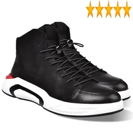 Casual Shoes Lace Men Black Up Round Toe Genuine Leather Male Footwear Students Breathable Zapatos 2024 Brand High Top