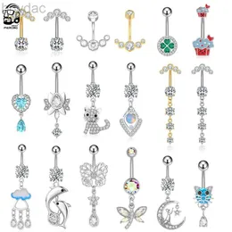 Anéis do umbigo, estilo misto, Sexy Belly Butrind Piercing Surgical Steel 14g Dolphin Love Cat Flower Pedanced Belly Navel Rings For Women Jewelry D240509
