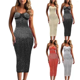 Casual Dresses Sexy Sequins Diamond Suspender Dress Solid Color Slim Bodycon Elegant Formal Evening Gown Women's Party Night Clubwear