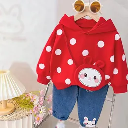 Kläder set Baywell barn baby flickor polka dot väska hoodies tröja denim byxor set höstkläder småbarn 2 st.