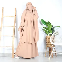 民族衣類イスラム教徒の2つのピースセットJilbab Abaya Dubai ClothsIslam Women Plain DressカジュアルEid Ramadan Khimar Skirt Modest Robe