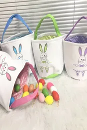 10 Styles Osterhasen Tasche Bucket Festliche personalisierte Leinwand Ostergeschenkkorb mit Kaninchenschwanz Kinder Candy Eggs Storage Bag9851190