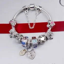 Bracciale Charm 925 Silver Fashion Bracelets Love Heart Cancant Bangle perle Falling Mother Bracciale per la mamma Accessori per gioielli fai -da -te 238f
