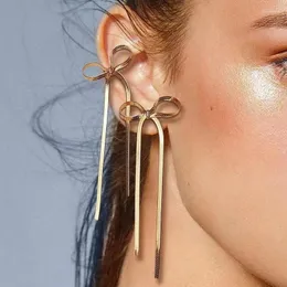 Dangle Earrings Fashion Long Tassel Bow For Women Vintage Gold Color Flat Snake Chain Bowknot Drop Earring Statement Jewelry Gift