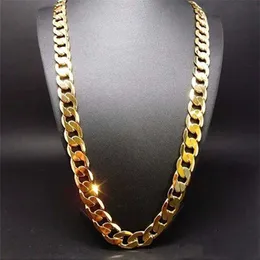 Kedjor Pure Gold Color Chain Jewelry Chapado 24K Ouro 10mm Tung kedja för män 20 MAN20 22 24 26 28 30 D240509