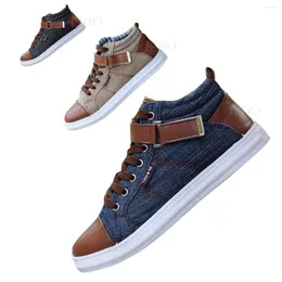 Casual Shoes 2024 Spring Men's Leisure Fashion Board High Breathable Canvas England Style Buckel Patchwork Mix-color Flats