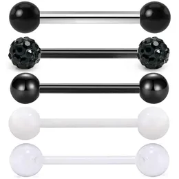 15pcs Stainless Steel Acrylic Black Tongue Barbell Piercing Sets 14G White Rings Studs Body Jewelry 240429