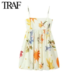 Traf Women Fashion Summer الطباعة الجانبية فضفاضة ziplesslesslesslessless sling mini dress فستان أنيقة الأناقة الفرنسية المساء 240509