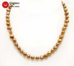 Choker Qingmos Naturalny 8-9 mm słodkowodny brązowy naszyjnik perłowy dla kobiet z barokowymi naszyjnikami 17-calowymi Chokers Fine Jewelry NEC6270