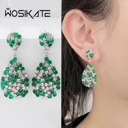 Dangle Earrings Wosikate 고급 시뮬레이션 Emerald High Carbon Diamond for Women Fashion Jewellery 925 Silver Pin Elegant Drop