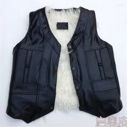Men's Vests Man Genuine Leather Male Long Wool Fur Vest Thermal Sheepskin Waistcoat Cotto The Elderly Cashmere Sweater