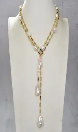 Guaiguai smycken odlade vit keshi pärla recanle cz pave kedja halsband 50 kvot lång halsband handgjorda för kvinnor riktiga ädelstenar st8621853