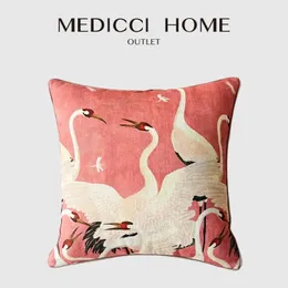 Medicci Home GG Style Inspired Dancing Crane Crane Decorative Cushion Cover High Grade French Retro Pillow Case 45x45cm for Sofa Couch240506