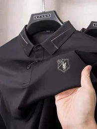 Herrpolos high end siden långärmad t-shirt 2024 Spring Autumn Brand mode broderi Leisure Business Polo Shirt