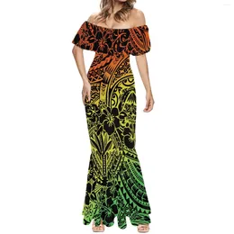 Vestidos casuais moda polinésia linda linha ombro peixe rabo de peixe textura suave temperamento confortável