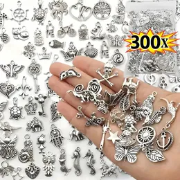 300100pcs التبت الفضية الفضية مختلطة حيوانات سحر حبات للمجوهرات صنع أقراط القلادة DIY Craft Art 240507