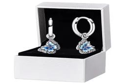 Blue Butterfly Pendant Hoop Earrings Box Original Box لـ 925 Sterling Silver Women Party Jewelry stud 8118283