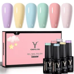 Yokefellow 6pcs Pastellgel Nagellack Set Frühlings Sommer Macaron Süßigkeiten Süße Farbe Weichrosa gelb Lila 240509