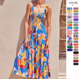 Summer Women Floral Casual Dress Designer Women Cloting Ladies kjol Ny pendlare ärmlös sexig tjej tryckt långa bandklänningar för kvinna