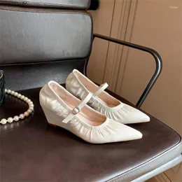 Dress Shoes MARY JANES Woman 2024 Sheepskin Wedges Pumps Women Point Toe Single Slip On Buty Damskie Designer Luxury Soft Ladies