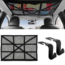 Storage Bags Car Ceiling Cargo Net Roof Bag With 2 Hooks Strong Load-Bearing Mesh Organizer Adjustable Tidying