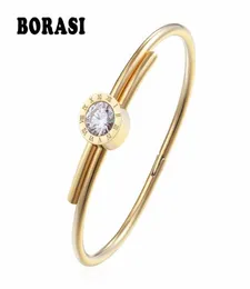 Borasi Edelstahl -Buchstaben Armbänder für Frauen Charme Arms Armbänder Goldfarbe Kristallschmuck für Valentines Geschenk4552825