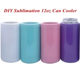 Sublimação de calor diy lata mais refrigerador 12 onças de copos slim reto canidull em branco magro de parede dupla aço inoxidável a vácuo coolerdiy9996878