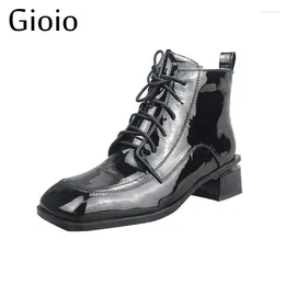 Boots Gioio Women Knee High Designer Patent Leather Square Toe Heels Fashion Soft Warm Ladies Shoes