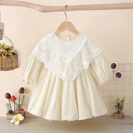 Girl Dresses Summer Dress 1-6 Years Old White Princess Lace Neckline Fashion Puff Sleeve Priness