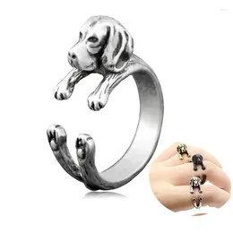 Anelli a grappolo 1 pezzo Vintage Boho Brass Knuckle Beagle Puppy Anim Anel Anel Ring Mini Cane Anillos Coppia per donne Uomo Gioielli Amico